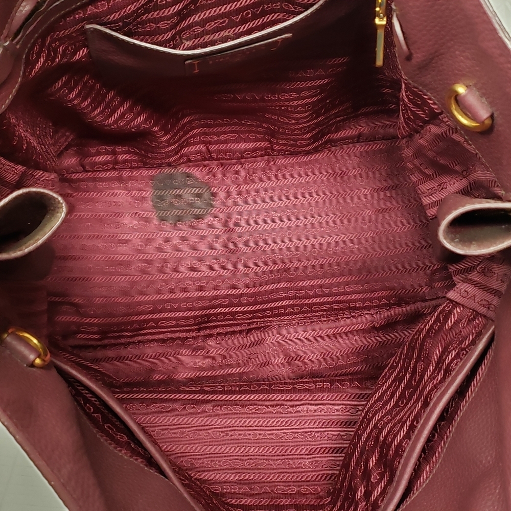 Authentic Prada Vitello Daino Leather Tote Burgundy Large Shoulder Bag - Picture 12 of 16